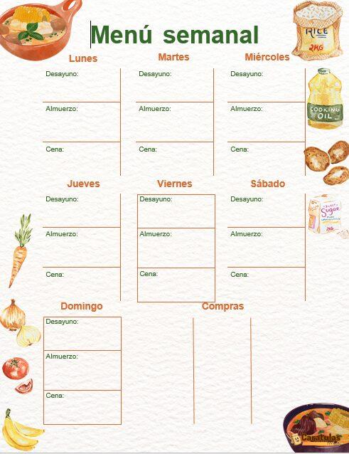 Plantilla para Menú Semanal Editable en Word 19 Plantilla para Menú Semanal Editable en Word